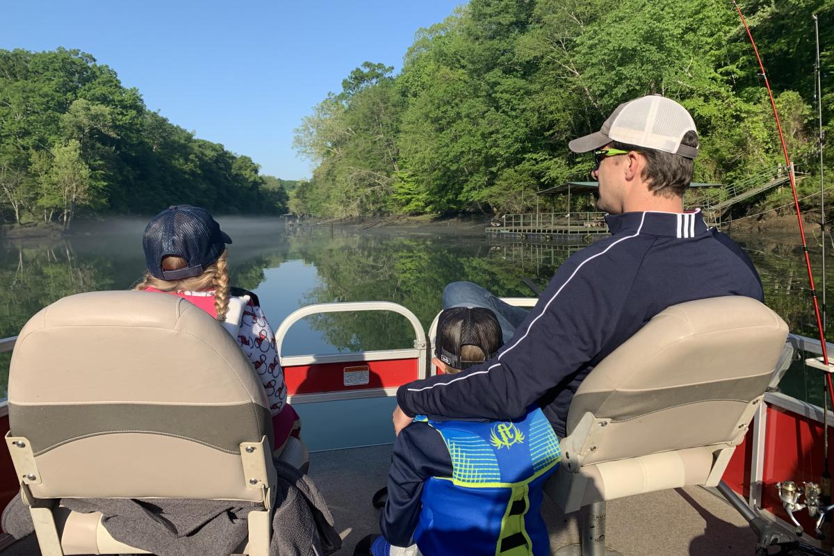 family fishing on the Little Red 